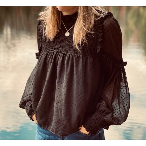 Zara Tops - ZARA black ruffle high neck long sleeve blouse